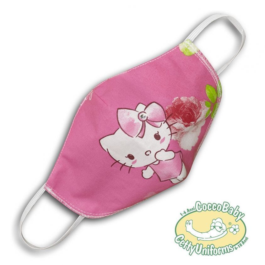 Hello Kitty con rosa e strass, Mascherina a conchiglia con Tasca e elastico per orecchie